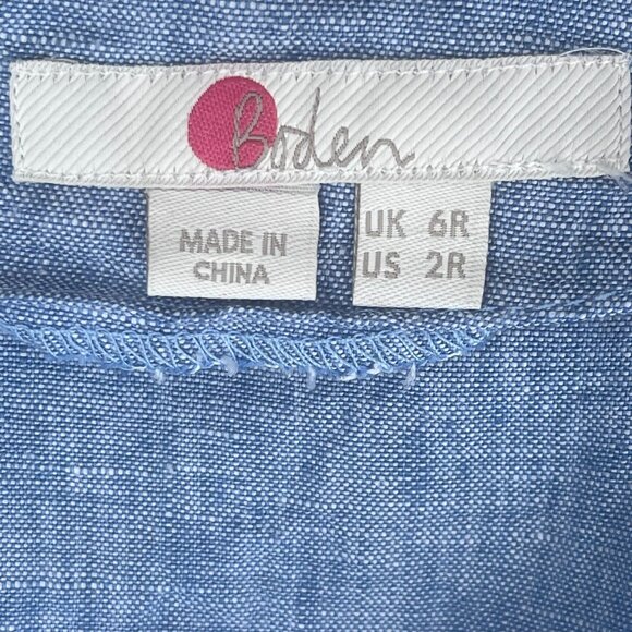 Boden Laura Linen Embroidered Dress in Light Chambray Size 2R - Picture 5 of 6